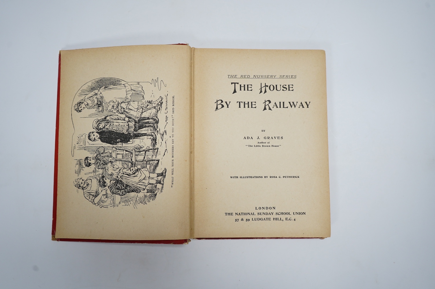 Graves, Ada, J - The House by the Railway, first edition, illustrated by Rosa C. Petherick, 8vo, original pictorial boards, ink ownership inscription on front free endpapers, light marginal toning, loss to spine head, ex